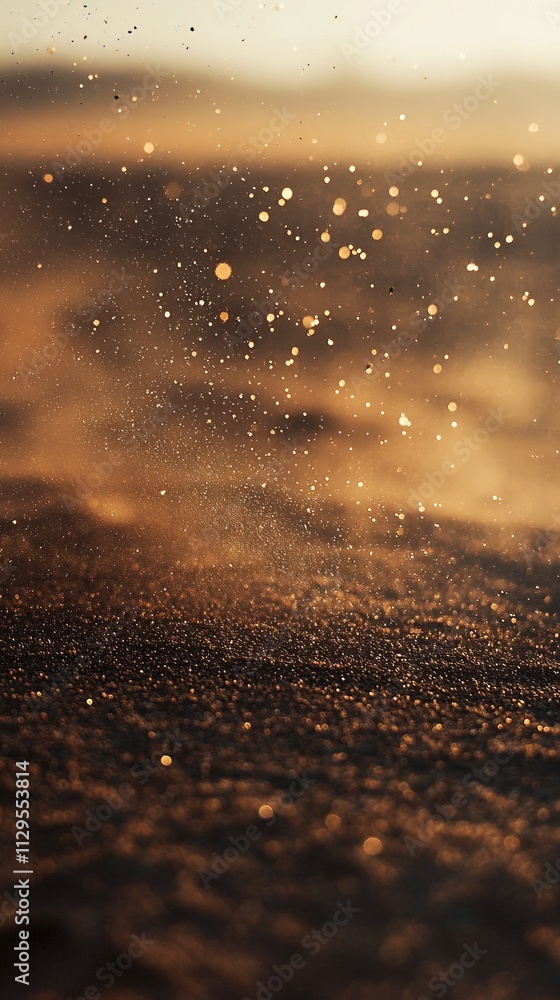Golden Dust Particles in the Air over Dry Ground. Golden Dust Particles in the Air over Dry Ground.