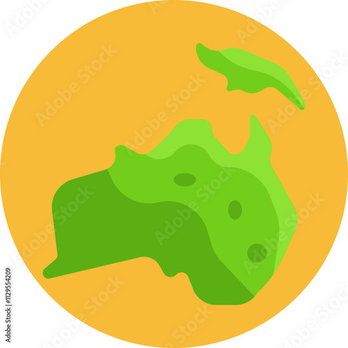 A simplified, stylized outline of the Australian continent, showcasing its distinctive shape with a slightly jagged coastline.