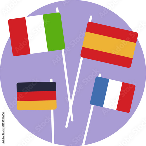 An icon featuring an assortment of national flags, serving as a visual representation of world geography, cultures, and nations.