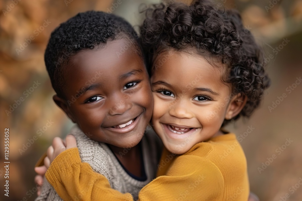 Close-up of multicultural siblings sitting together, with an adorable smiling toddler Close-up of multicultural siblings sitting together, with an adorable smiling toddler