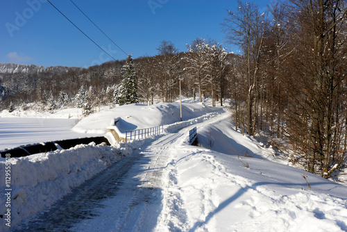Mountain road covered with snow