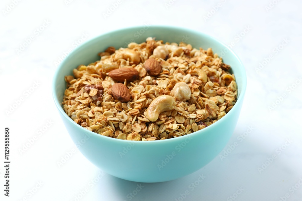 Delicious granola on a light background Delicious granola on a light background
