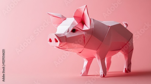 3D Origami-Style Geometric Pig Representing Farming and Livestock photo