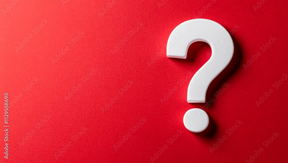 Question mark on vibrant red background invites curiosity and thought in a minimalist design Question mark on vibrant red background invites curiosity and thought in a minimalist design