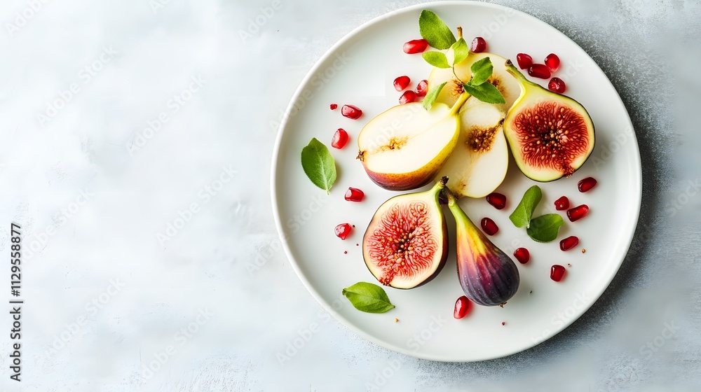 Figs Pears Pomegranate Seeds Arranged On Plate Figs Pears Pomegranate Seeds Arranged On Plate