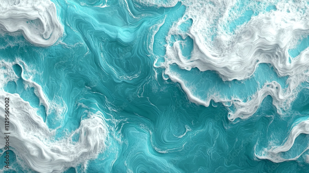 Abstract waves of teal and white swirl in a fluid, dynamic form. Concept of movement and fluidity. Abstract waves of teal and white swirl in a fluid, dynamic form. Concept of movement and fluidity.