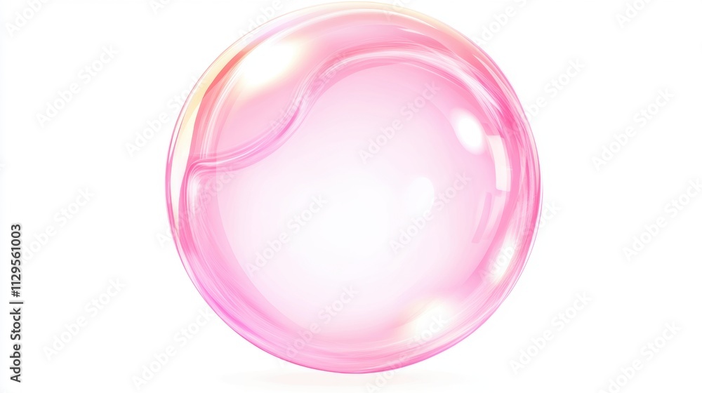 A delicate pink bubble with smooth, glossy textures floating against a white background. Its reflective surface creates a dreamy and minimalistic aesthetic. A delicate pink bubble with smooth, glossy textures floating against a white background. Its reflective surface creates a dreamy and minimalistic aesthetic.