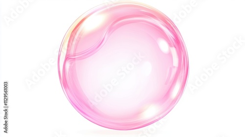 A delicate pink bubble with smooth, glossy textures floating against a white background. Its reflective surface creates a dreamy and minimalistic aesthetic.