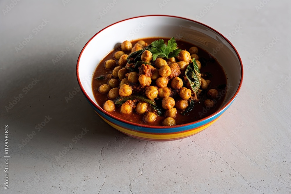 Fototapeta premium Vibrant Indian Chana Masala in a Colorful Bowl on a Simple Background