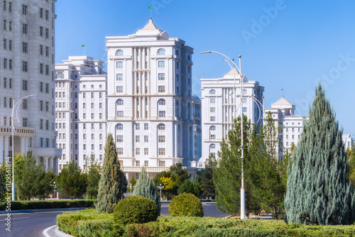 Wallpaper Mural Ashgabat street view   with white marble buildings and desert trees. Turkmenistan Torontodigital.ca