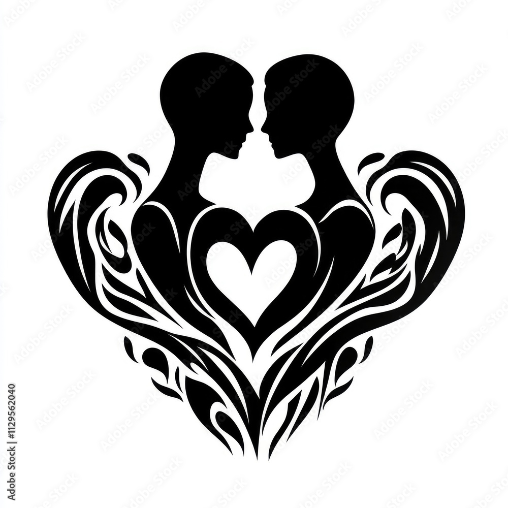 Heartfelt Ornament: A Unique Friendship Symbol in Black Illustration with Love-inspired Design Elements Heartfelt Ornament: A Unique Friendship Symbol in Black Illustration with Love-inspired Design Elements