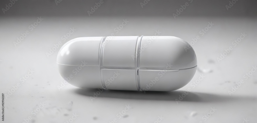 White pill capsule with a visible seam line and no imprints, modern medicine, wellness, capsule, pharmacist, pharmaceutical industry White pill capsule with a visible seam line and no imprints, modern medicine, wellness, capsule, pharmacist, pharmaceutical industry