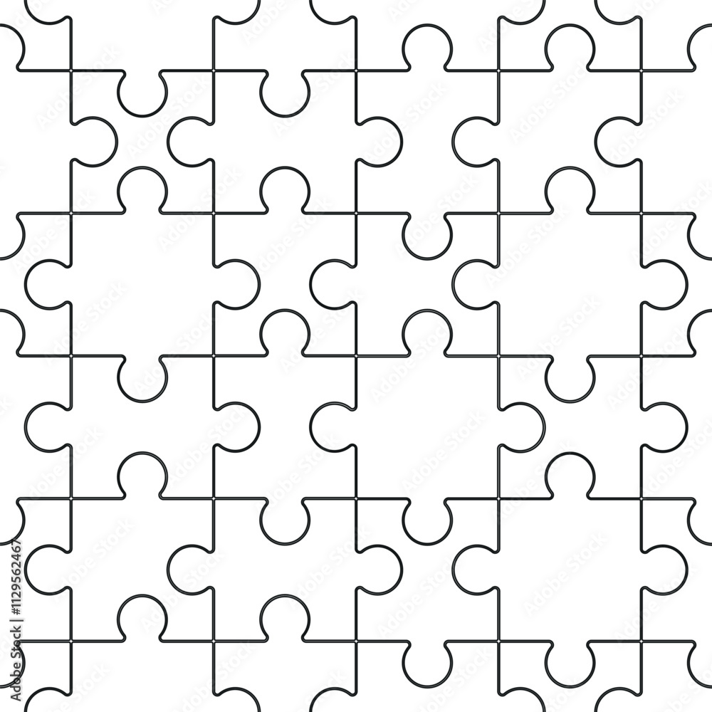 Puzzle Infinite Pattern Vector. White Background Puzzle Linework Illustration. Puzzle Infinite Pattern Vector. White Background Puzzle Linework Illustration.