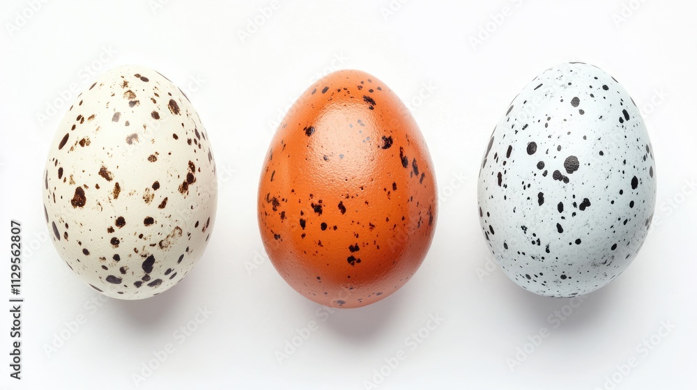 Vibrant Easter Eggs Displayed on a Crisp White Background, Showcasing a Spectrum of Colors and Designs
