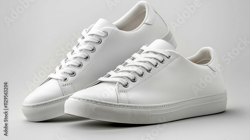 A stylish pair of white sneakers displayed elegantly on a light background, showcasing a modern and sleek design.