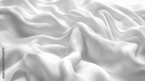 A close-up view of white wave-like fabric texture, displaying smooth transitions and ripples. The lighting adds depth and dimension to the surface.