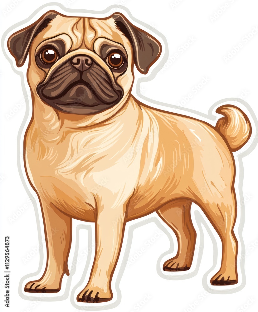 Adorable fawn pug dog standing, full body. Adorable fawn pug dog standing, full body.