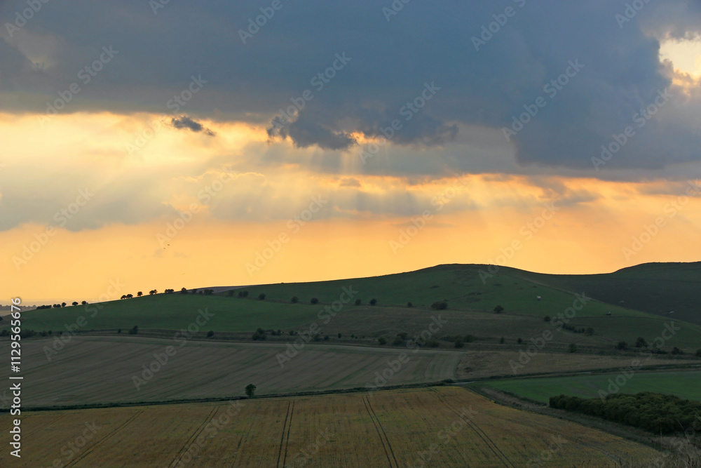 Sunset over Milk Hill in Wiltshire, Sunset over Milk Hill in Wiltshire,