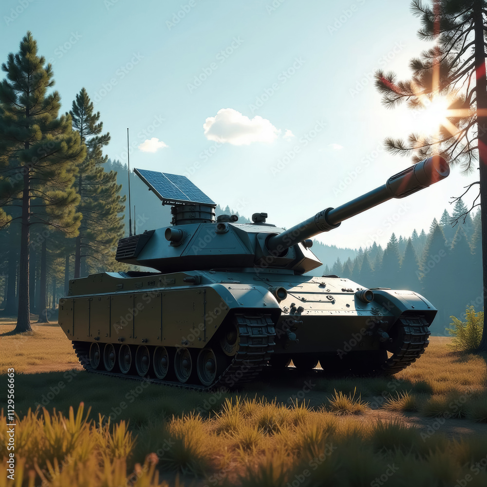 main battle army tank in green camouflage against the background of a summer forest main battle army tank in green camouflage against the background of a summer forest