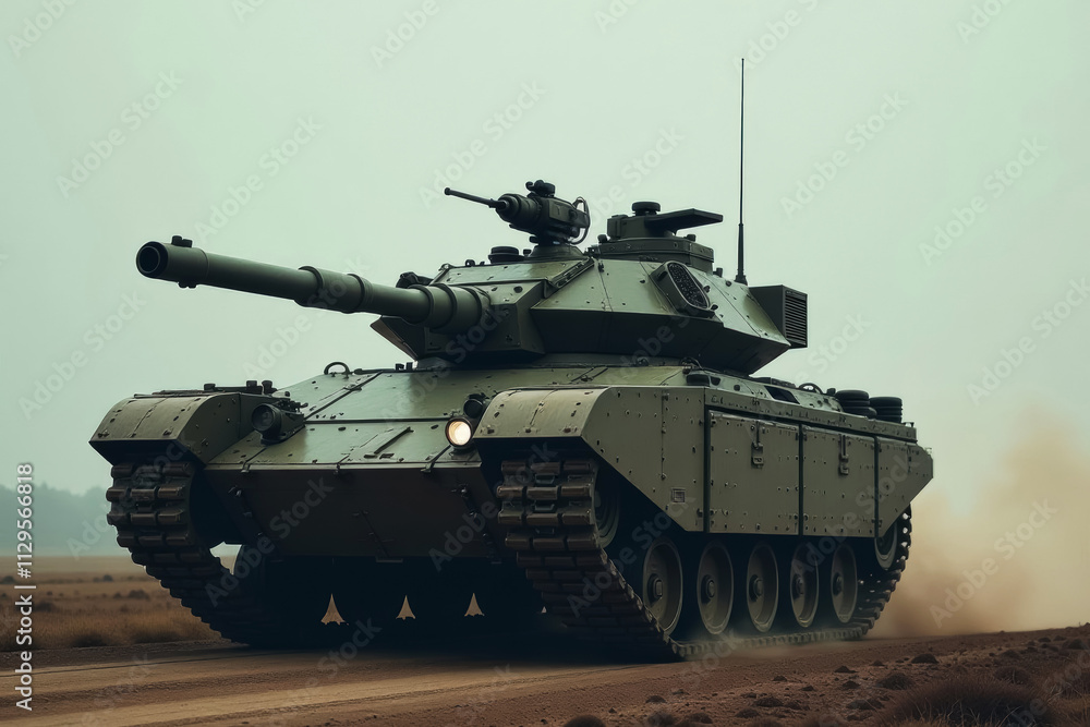 modern military tank in green paint on desert background modern military tank in green paint on desert background