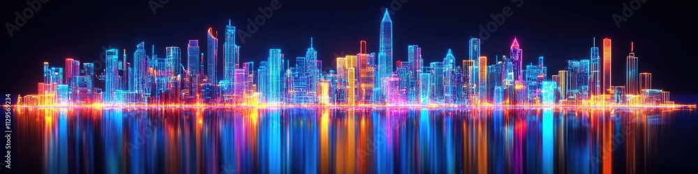 Futuristic Neon Cityscape: A Vibrant Night Panorama of Skyscrapers and Lights Futuristic Neon Cityscape: A Vibrant Night Panorama of Skyscrapers and Lights