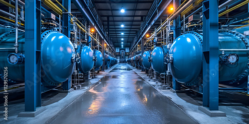 Interior view of large industrial boiler room