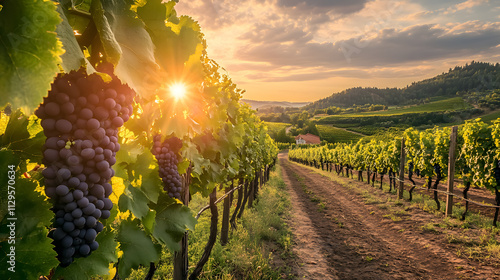 Wallpaper Mural Vineyards with grapevines and wineries along a wine road, illuminated by the evening sun in Europe. Torontodigital.ca