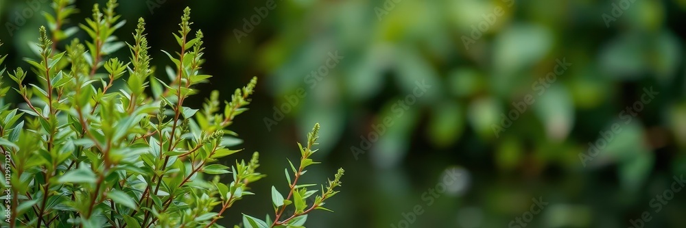 Blurred image of serene natural background featuring water and lush plants, foliage, natural Blurred image of serene natural background featuring water and lush plants, foliage, natural