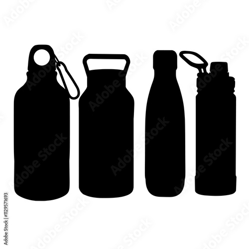 Set of Water Bottle Silhouettes in Vector