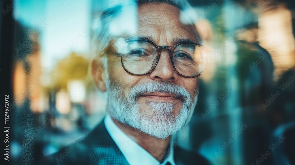 Older man, glasses, gray beard, business attire, thoughtful expression. Older man, glasses, gray beard, business attire, thoughtful expression.