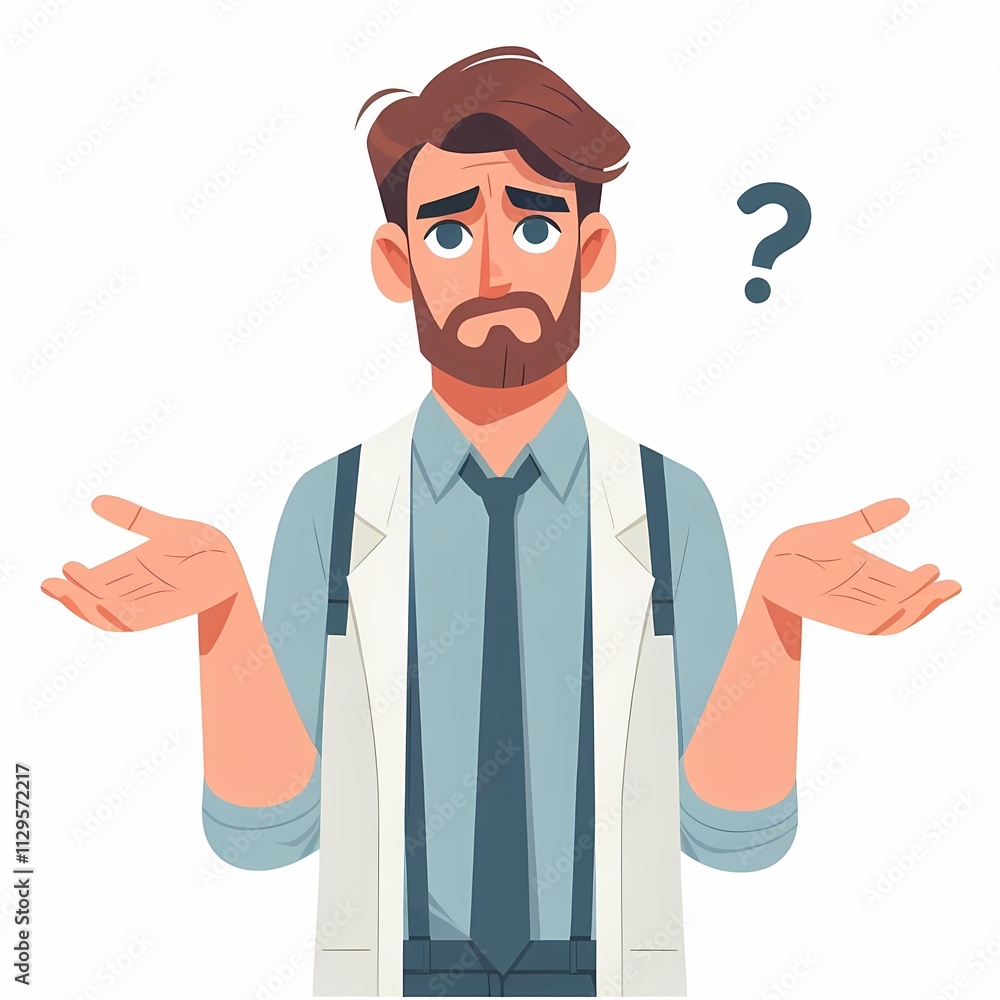 Confused Man Shrugging in Flat Style on White Background - Isolated Illustration Confused Man Shrugging in Flat Style on White Background - Isolated Illustration