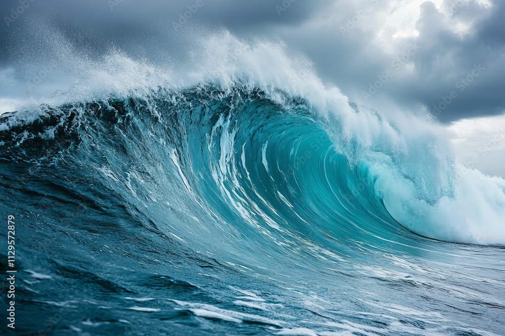 Ocean wave, turquoise, whitecaps, stormy sky. Ocean wave, turquoise, whitecaps, stormy sky.