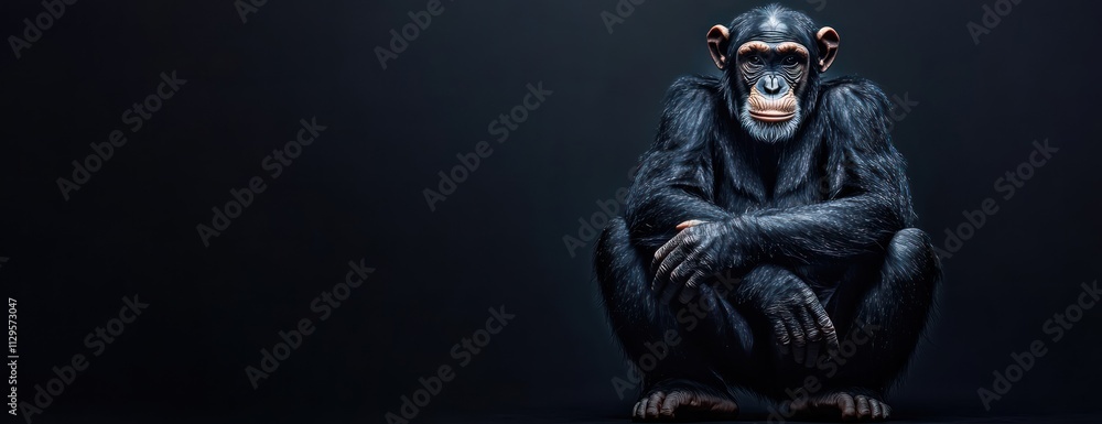 Chimpanzee sitting on dark background. Chimpanzee sitting on dark background.