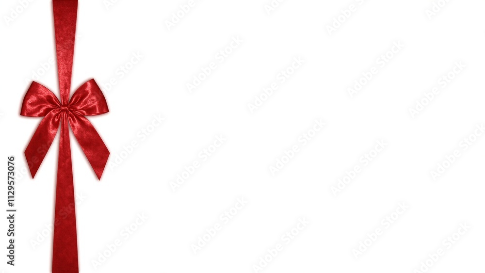 Festive red ribbon and bow on white backdrop ideal for holiday messages Festive red ribbon and bow on white backdrop ideal for holiday messages