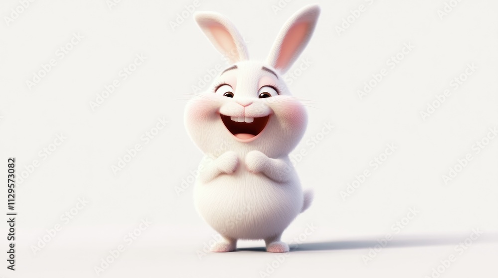 Joyful, chubby cartoon rabbit character with big smile, standing. Joyful, chubby cartoon rabbit character with big smile, standing.