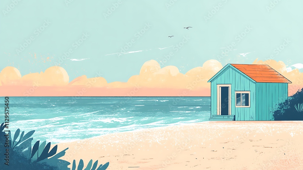 Serene Beach House Sunset Seascape Coastal Calm Serene Beach House Sunset Seascape Coastal Calm