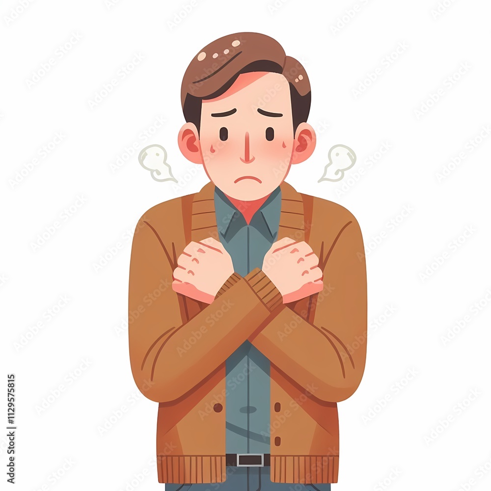 Flat Style Illustration of Man Shivering on White Background Flat Style Illustration of Man Shivering on White Background