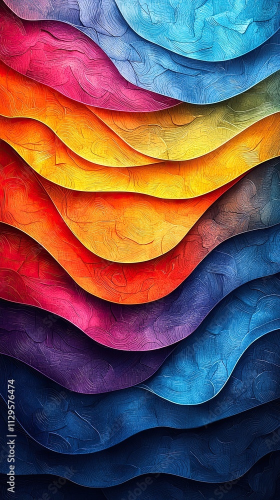 Vibrant layers of abstract waves showcasing a harmonious blend of colors in artistic design Vibrant layers of abstract waves showcasing a harmonious blend of colors in artistic design