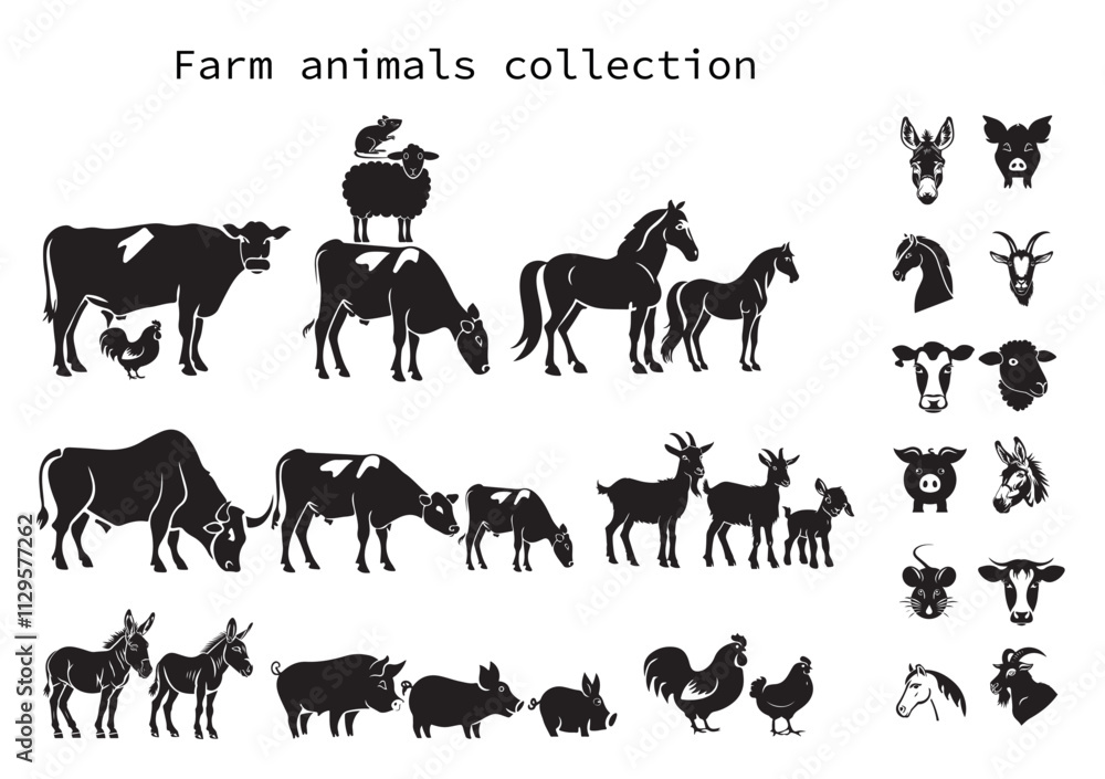 Fototapeta premium Vector farm animals collection isolated on white