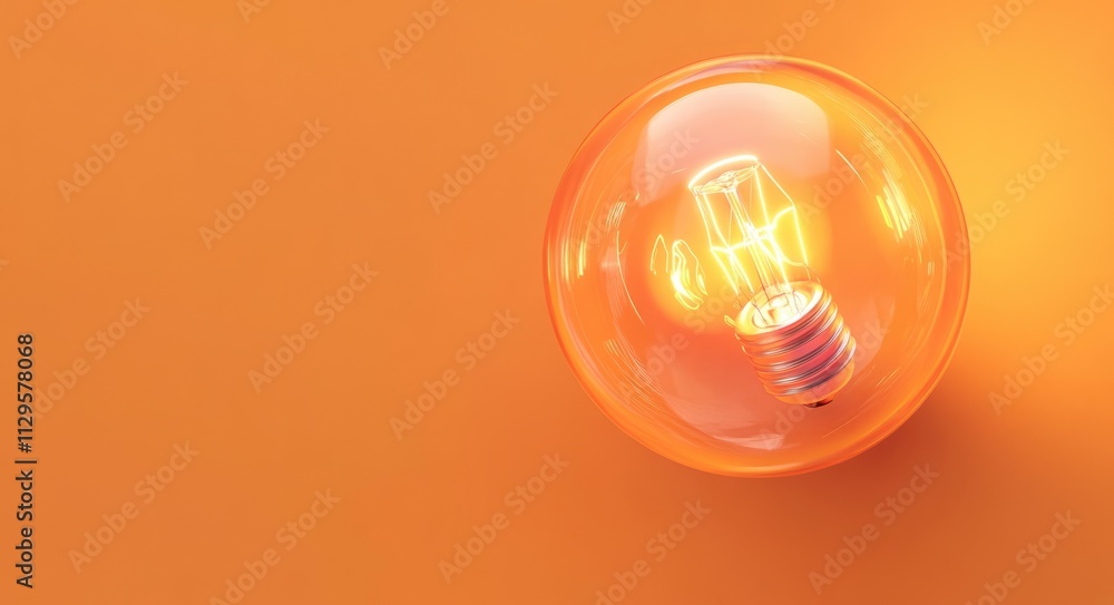 Creative Lightbulb Concept: A 3D Perspective on an Orange Canvas Illustrating Bright Ideas and Electric Energy