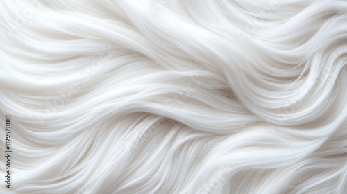 A highly detailed top-down texture of soft white faux fur, flowing gracefully in waves, highlighting its smooth and luxurious texture in a serene and minimalist design.