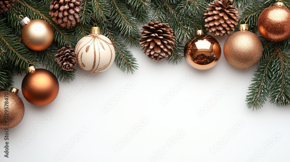Red and Gold Christmas Frame with Pine Branches Red and Gold Christmas Frame with Pine Branches