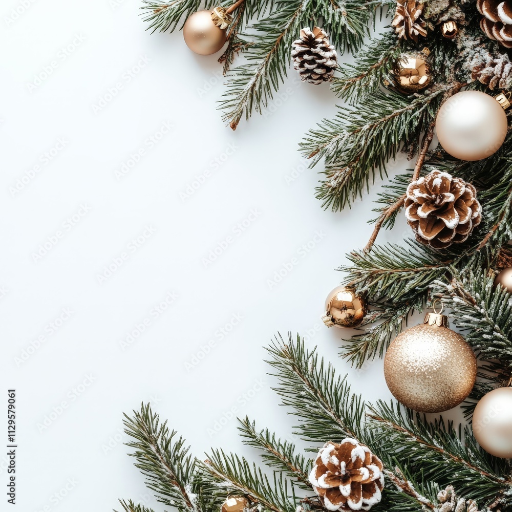 Red and Gold Christmas Frame with Pine Branches Red and Gold Christmas Frame with Pine Branches