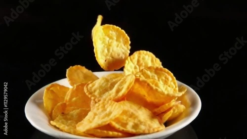 4K Slow Motion Potato Chips Falling from Above | High-Quality Food Footage