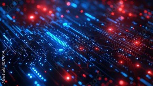 Abstract Circuit Board Background in Blue and Red Colors