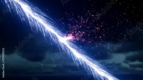 Dynamic Glowing Thunderbolt with Radiant Sparks on Stormy Background – Electrifying Lightning Stock Illustration
