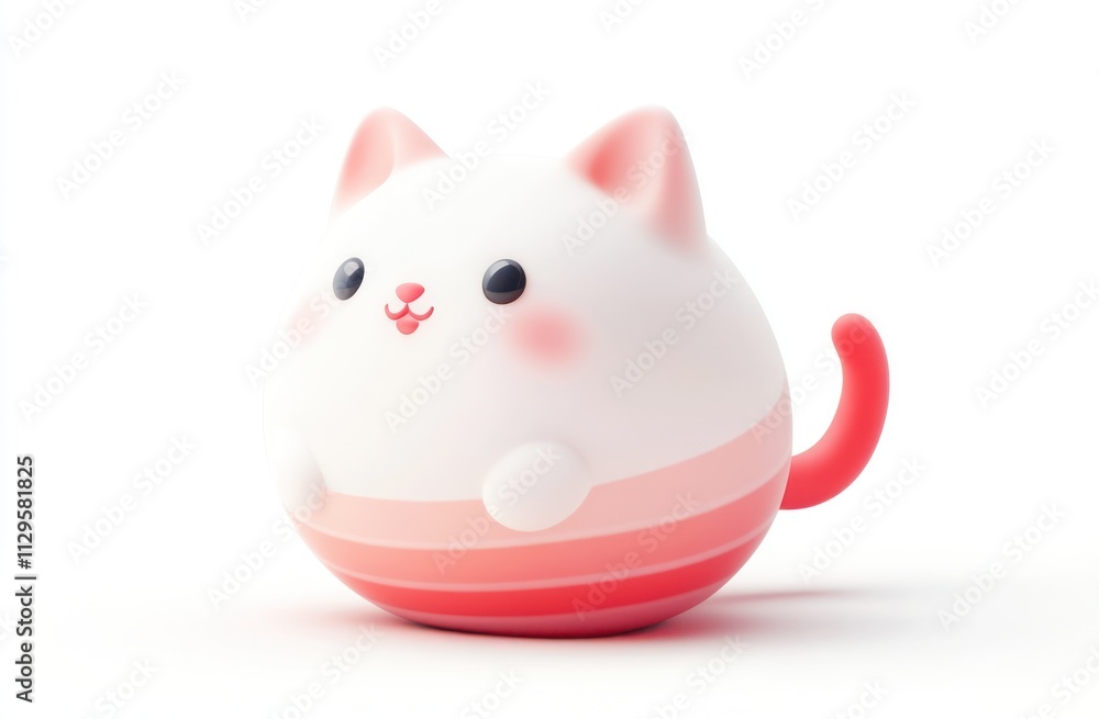 Adorable 3D rendered chubby white kitten with pink stripes and tail, isolated on white background. Adorable 3D rendered chubby white kitten with pink stripes and tail, isolated on white background.