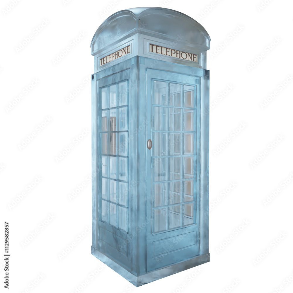 Obraz premium 3D rendered fantasy frozen English telephone booth, isolated on transparent background