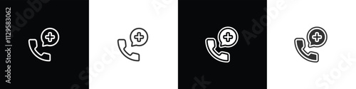 Health call icon. Pharmacy icons, medicine, healthcare, community service icons, Medicine and Health Services in flat and linear shapes on black, white and transparent backgrounds.