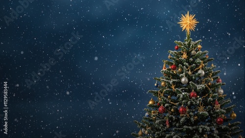 Wallpaper Mural Magical snowfall on a festive Christmas tree at night Torontodigital.ca